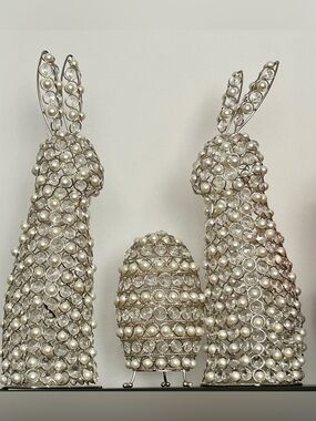 Crystal & Pearl Bunny Figurines Decorative Set - Silver and White
